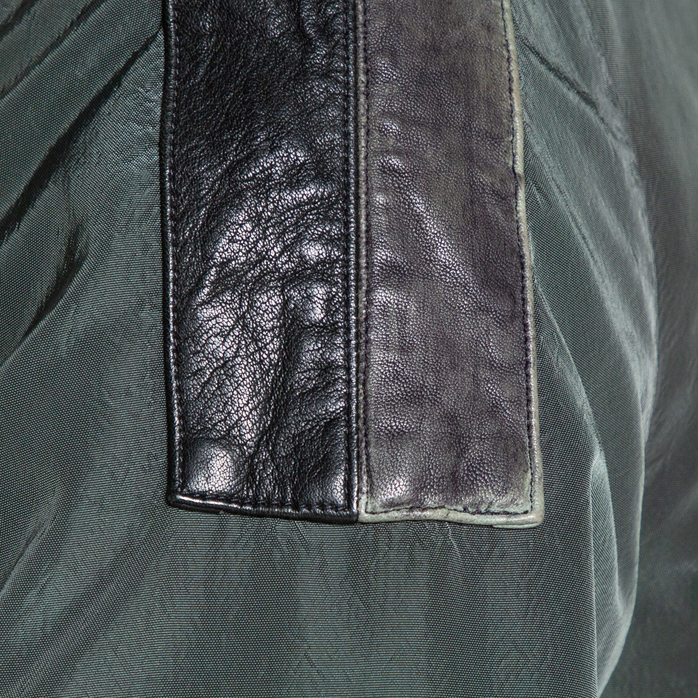 Dolce & Gabbana Dark Green Leather Trim Zip Front Jacket M - Picture 4 of 7